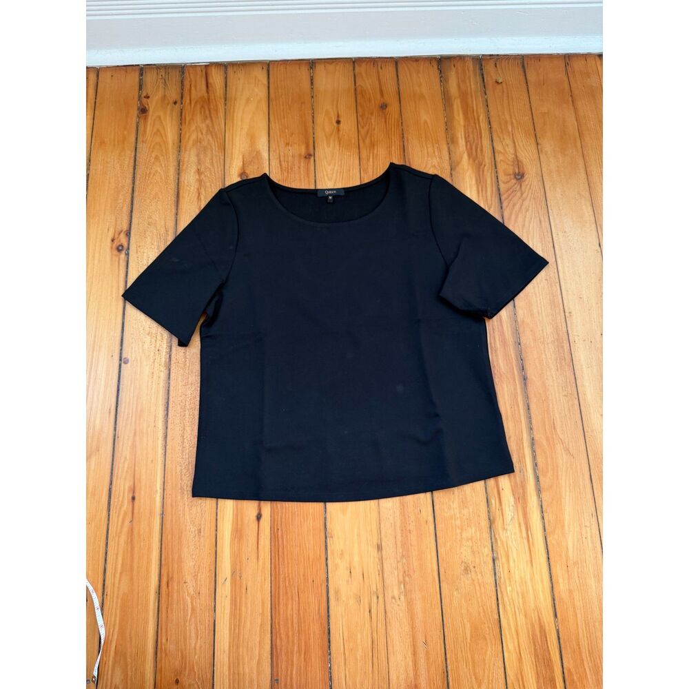 Quince Black Ultra-Stretch Ponte Short Sleeve Top T-Shirt MEDIUM